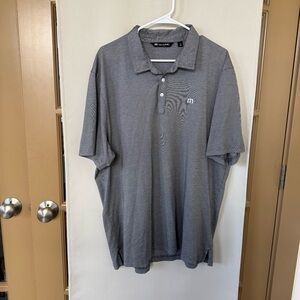 Travis Mathew Men's XXL Grey Black Pinstripe Short Sleeve Golf Polo Shirt‎